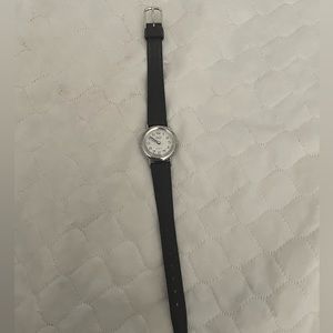 Q&Q ladies watch- black and white with black leather band